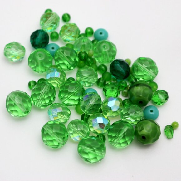 Czech Glass & Crystal Shades of Green Bead Mix - BEADLOT40 - Picture 1 of 4